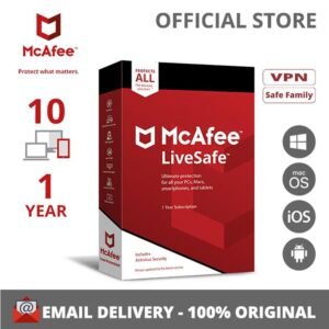 McAfee LiveSafe Antivirus Software Unlimited, 1 year license include VPN